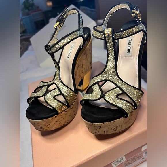 EUC MIU MIU glitter platforms, 37 - Picture 2 of 8
